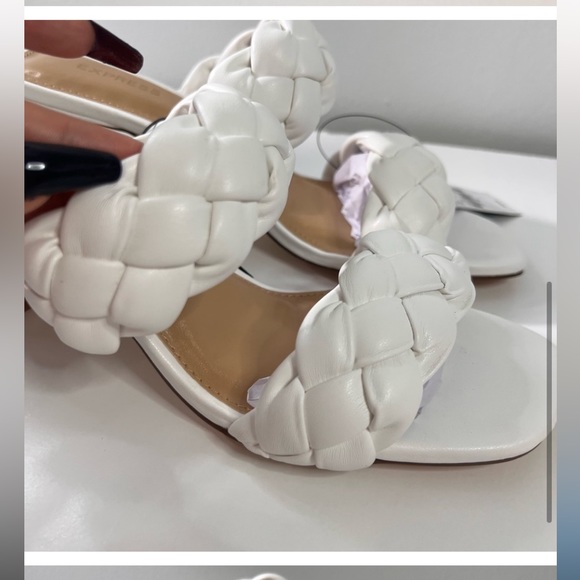 Express white Braided Double Band block Heeled Sandals - Picture 5 of 5